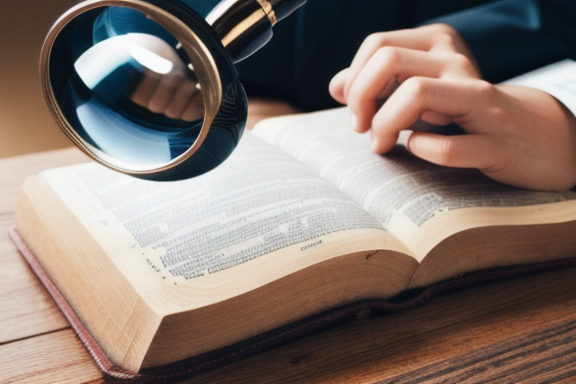 Person reading Bible with magnifying glass