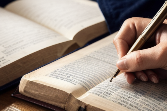 Person writing notes in a Bible