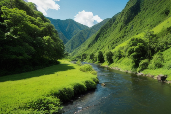 Landscape with a river flowing through a green valley